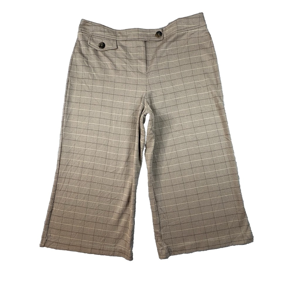 New York & Company Womens L 33.5x19 Brown Plaid Stretch Wide Leg Capri Pants Y2K